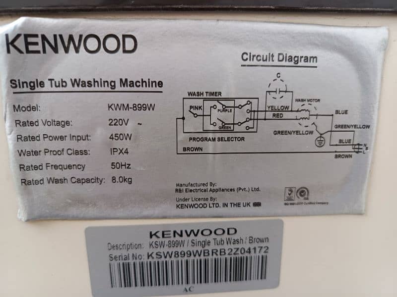 Urgent Sale Kenwood Washing Machine Perfect working condition 1