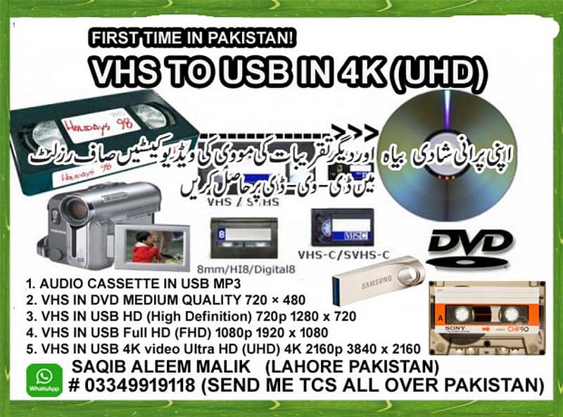 VHS VCR CASSETTE TO USB IN DVD,HD,FHD,4K 0