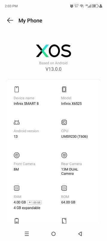 Infinix smart 8 4gb ram +4 gb expandable and 64 gb rom 8