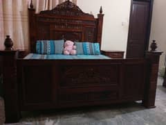 PURE WOOD KING SIZE BED, SIDE TABLES AND DRESSING