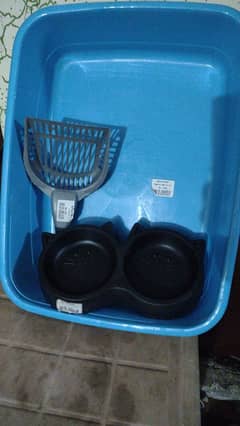 Cat litter box, food tray, scoop for litter