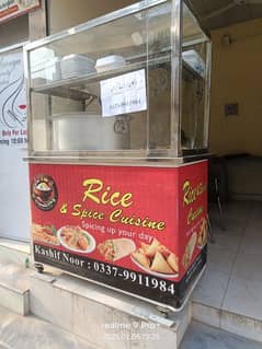 food counter for biryani, soup, chips shawarma