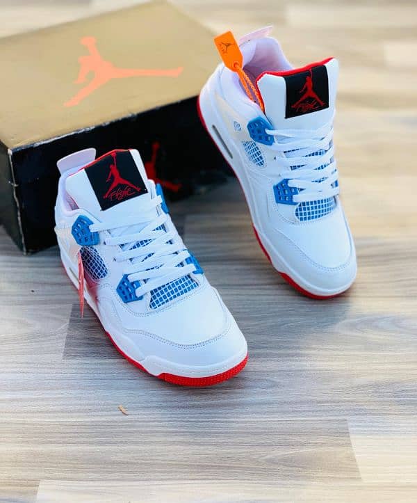 Premium Retro Sports Sneakers – White, Blue & Red 0