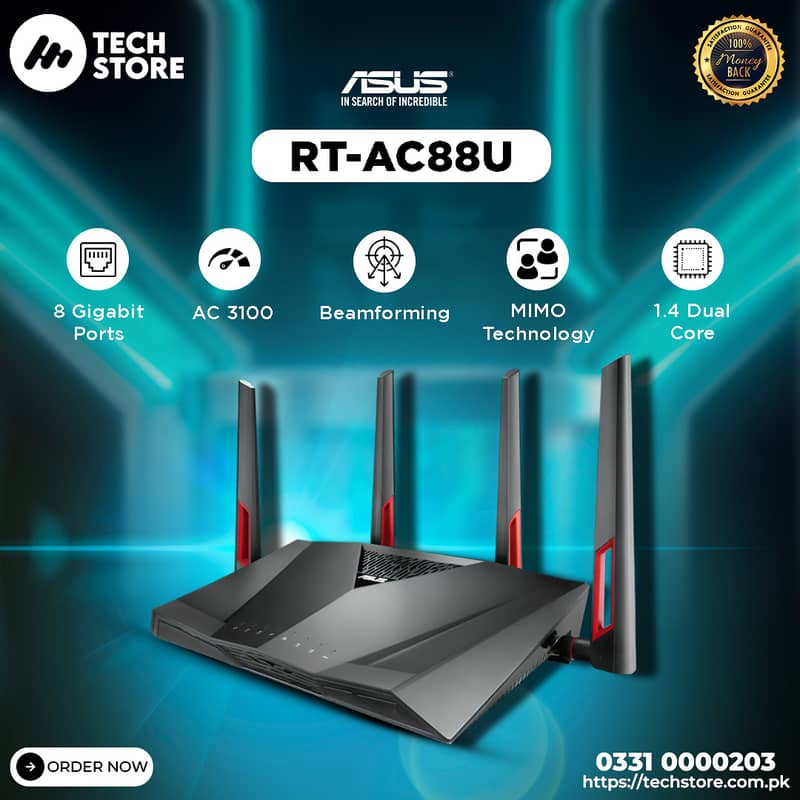 ASUS RT-AC88U Dual Band Gigabit WiFi Gaming Router AC3100 (Box Pack) 0