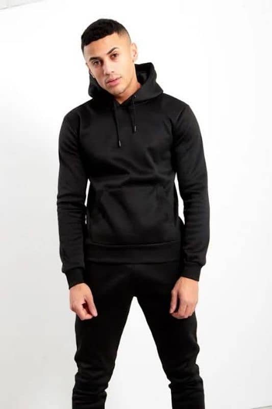 Basic Black Winter Casual Hooded Tracksuit - for men's and women 2