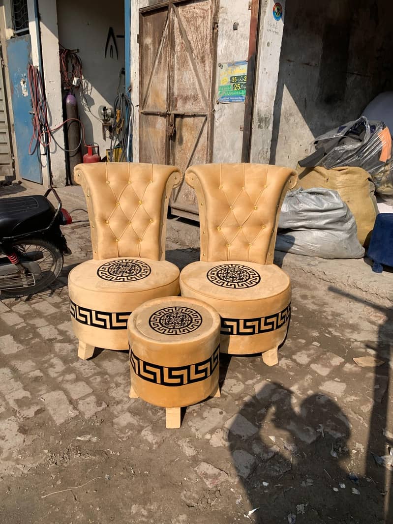 Chair set / 2 Chair 1 stool / Coffee chairs with table / Poshish chai 1