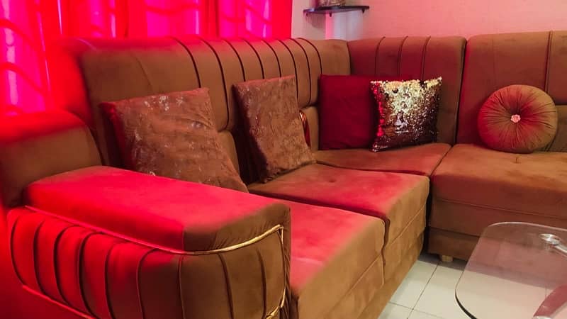 L Shape Sofa 6 Seater | Royal Sofa | Golden Brass 2