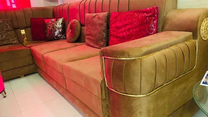 L Shape Sofa 6 Seater | Royal Sofa | Golden Brass 7