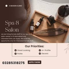 Spa and Salon Job for Female Staff