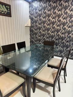 Wooden Glass Dining with 6 chairs set