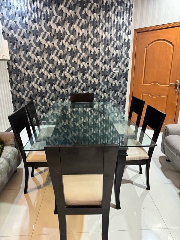 Wood Glass Dining Table with 6 chairs 1