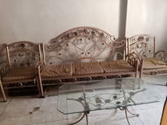 Vintage 5 Seater  Iron Sofa Set with Glass Table – Great Condition!