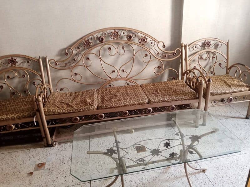 Vintage 5 Seater  Iron Sofa Set with Glass Table – Great Condition! 4