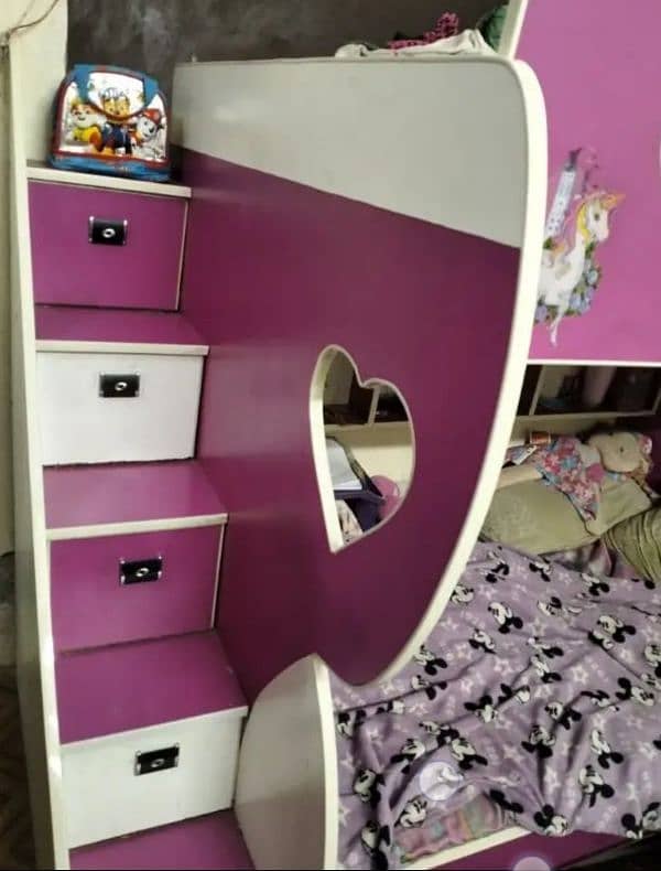 Bed set for kids with two showcase cabinet and storage cabin in stairs 0