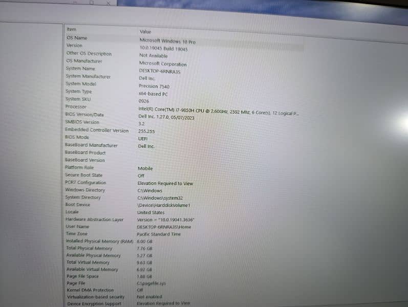 Dell Precision 7540 Core i7 9th Generation 32/512 NVME 4GB Nvidia GC 15