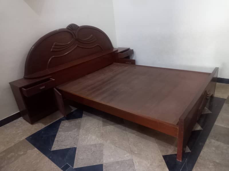 Double bed with side tables. wooden bed like new. 5