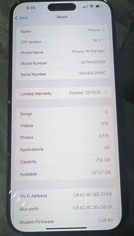 I phone 16 pro max 256 gb   Disert Titanium 4