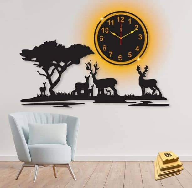 Wooden 3D Wall Clock With Light 0