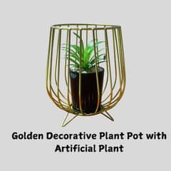 Golden Decorative Plant Pot with Artificial Plant | Charms Your Table