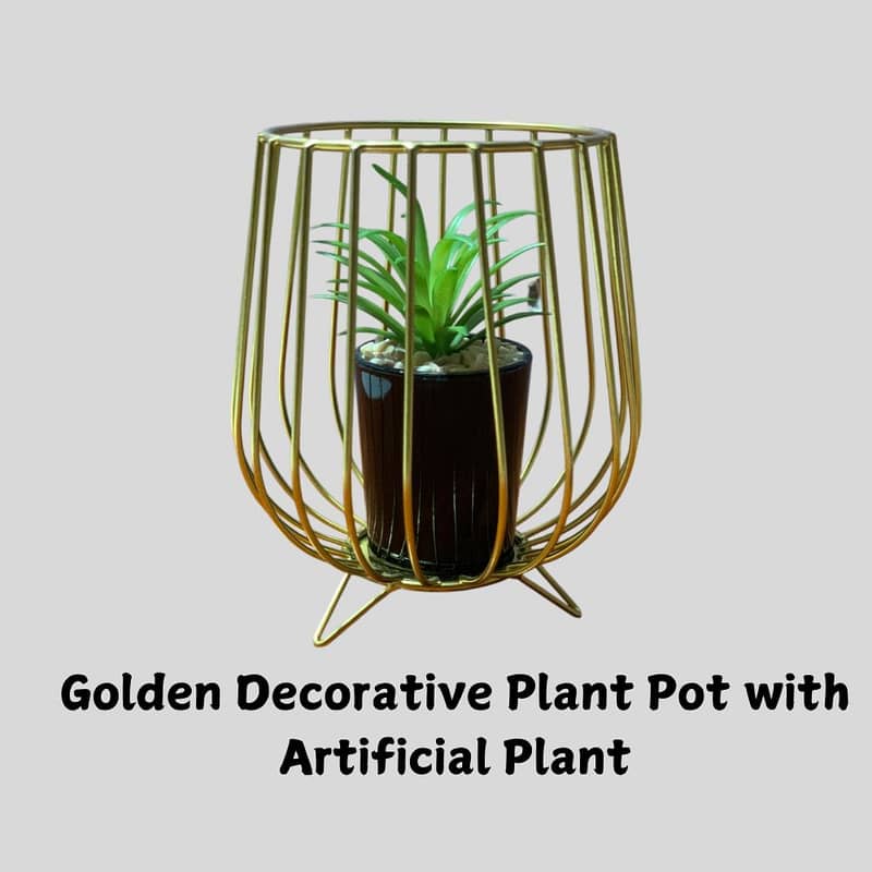 Golden Decorative Plant Pot with Artificial Plant | Charms Your Table 0