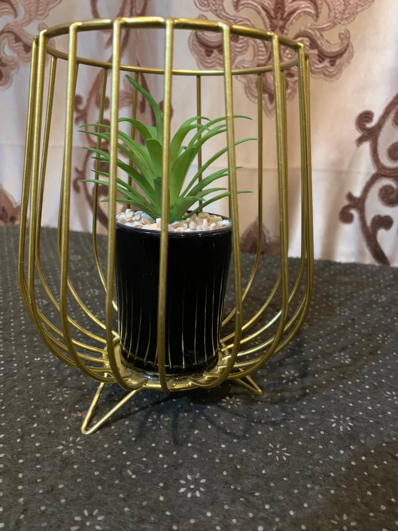 Golden Decorative Plant Pot with Artificial Plant | Charms Your Table 1