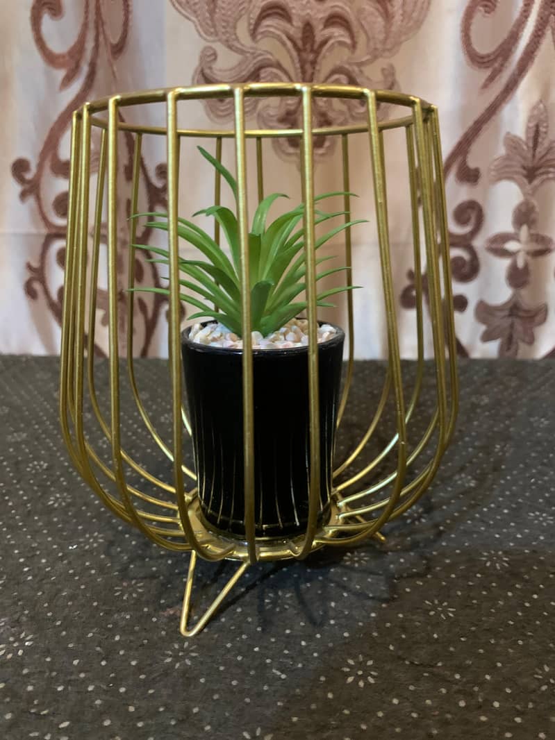 Golden Decorative Plant Pot with Artificial Plant | Charms Your Table 2