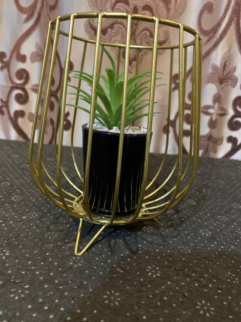 Golden Decorative Plant Pot with Artificial Plant | Charms Your Table 3