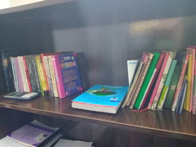 book shelf, study table and chairs