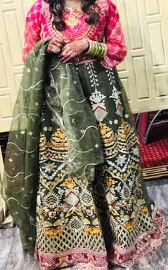 Mehndi embroidery Lehnga pink Green