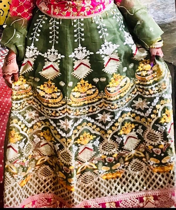 Mehndi embroidery Lehnga pink Green 1