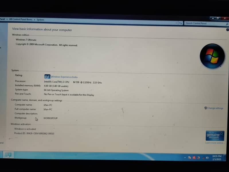 Dell laptop window 7 3