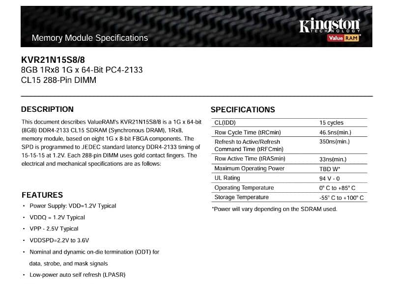 16GB (2X 8 gb) DDR4 RAM PC Specs Given in Picture 1