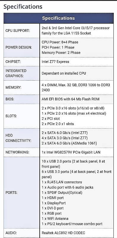 Asus Motherboard P8 Z77 vlx 3rd. Generation 1