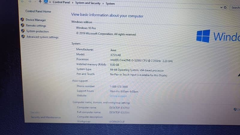 Asus core i5 5th gen 8 gb ram 180 gb SSD 17 inch 3