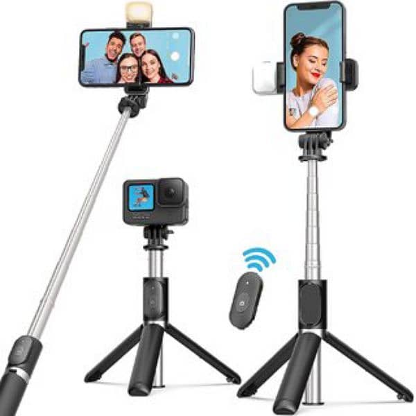 4 in one Selfie Stick With LED Light and Remote. 1