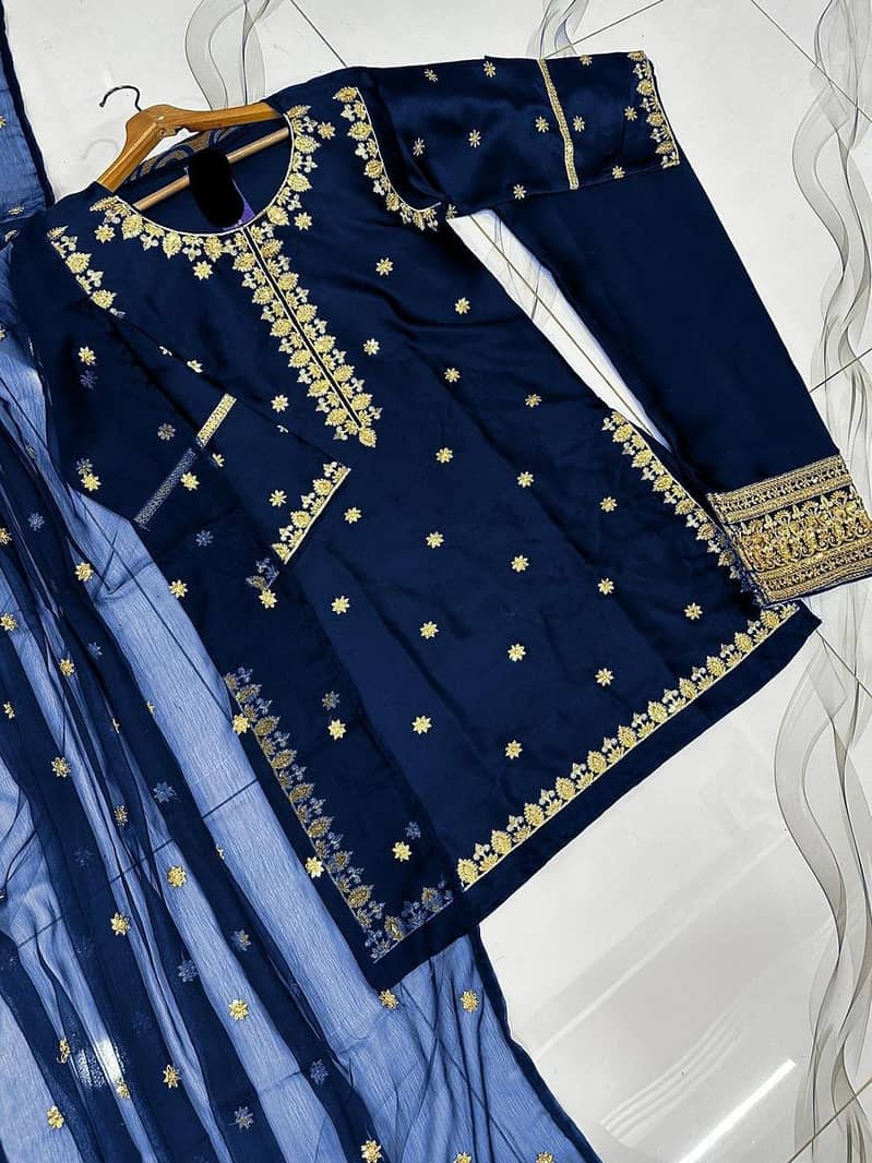 EMBROIDERED SHAMOZ SILK WOMEN S STITCHED SUIT _ 3 PCS ORD  03192419712 0