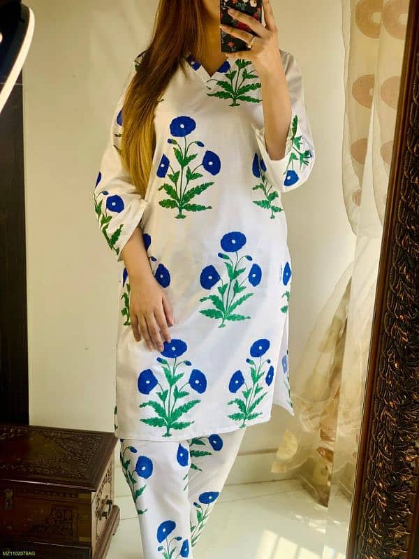 2 pcs women stitched Linen printed suit 14