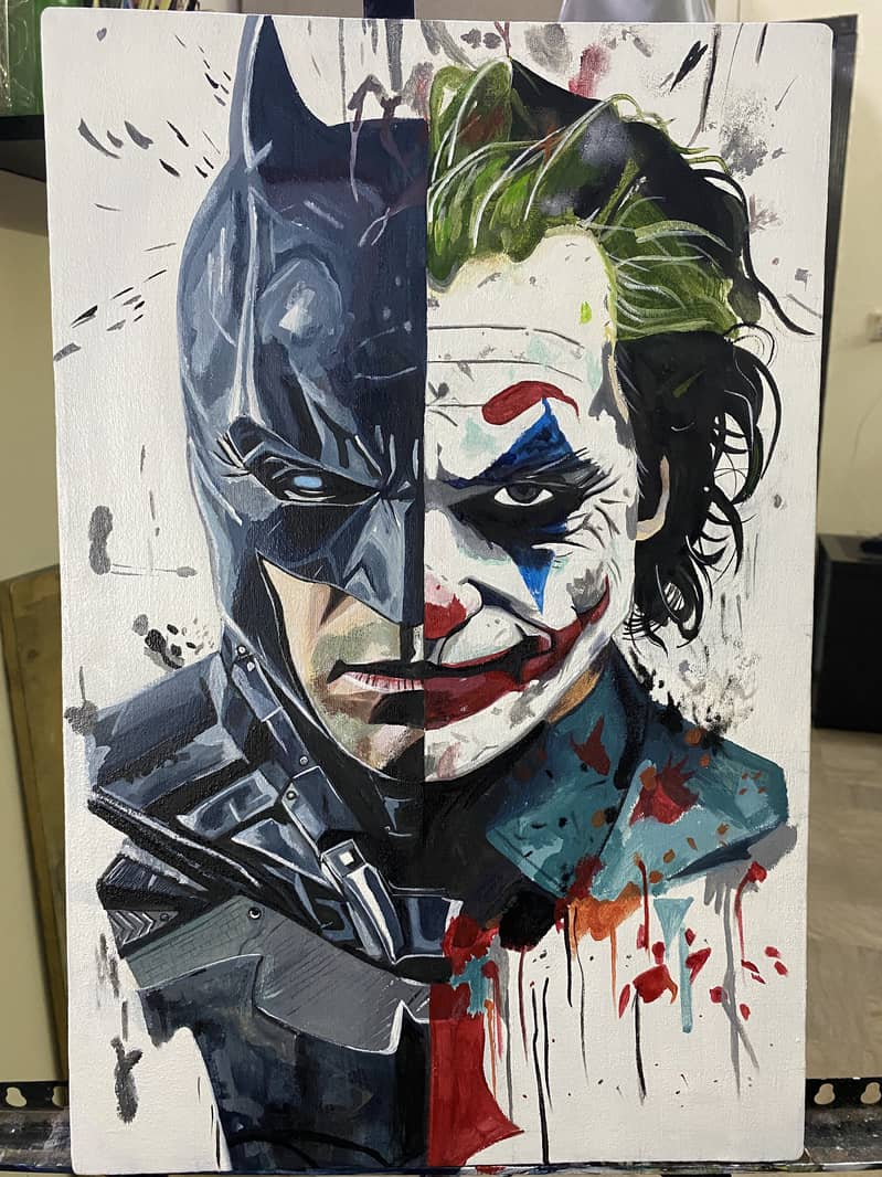 Acrylic painting of characters the dark knight 1