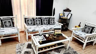 white color bamboo sofa set 5 seater