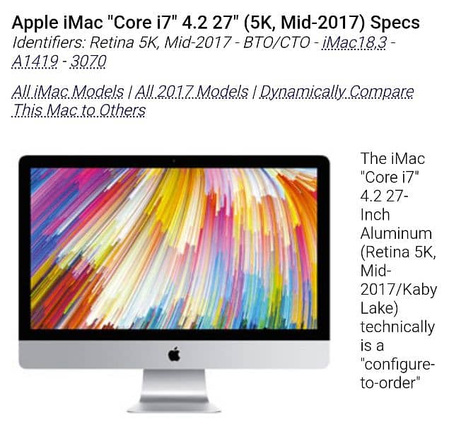 Apple I Mac 2017.27"  5k retina display 2