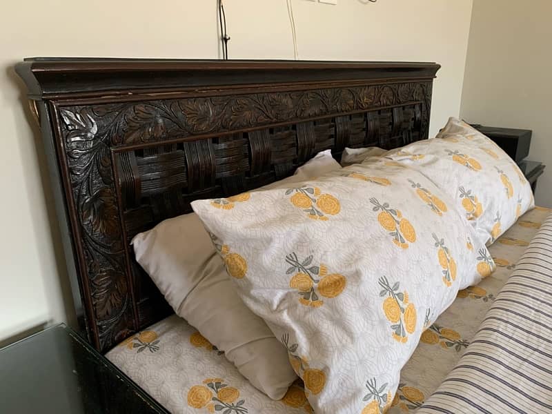 Solid wood bed set with side tables and mattress for sale 3