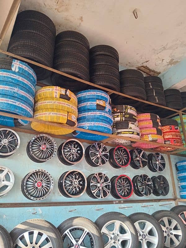 Tyres rims dunlop yokohama  toyota alto vitz suzuki mehran swift coure 4