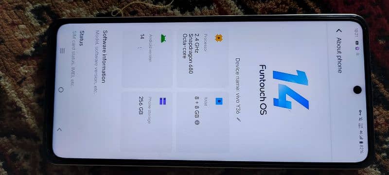 vivo y36 8+8 ,256ROM 7