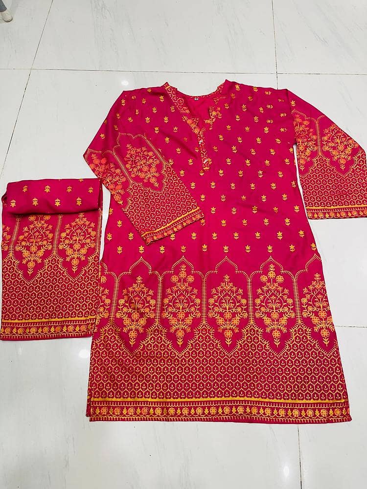 2 pcs Womens Stitched Linen Printed Suit Avaible 1