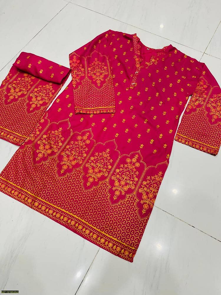 2 pcs Womens Stitched Linen Printed Suit Avaible 2