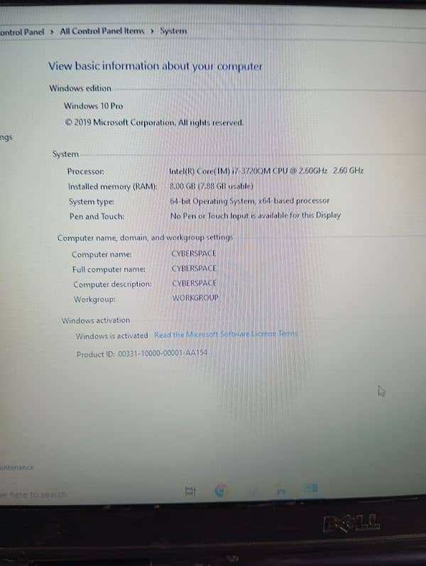 Dell laptop i7 4th gen 8 GB rem 2