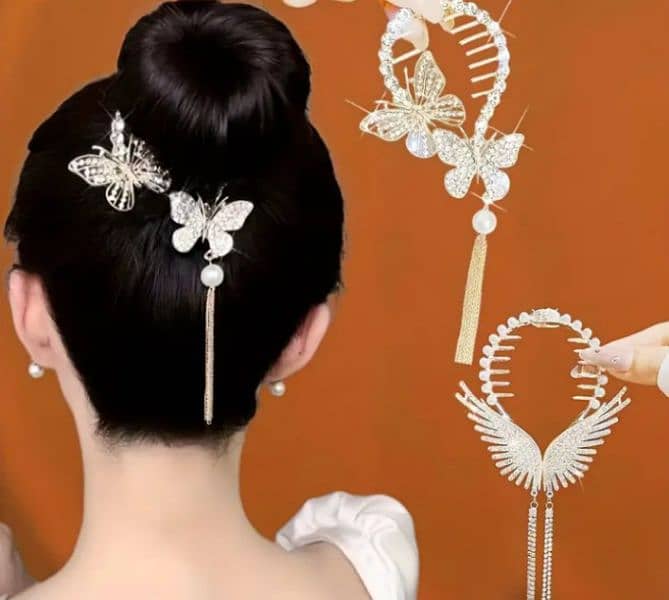 2 pcs elegant butterfly and wing tassel hair clip 0