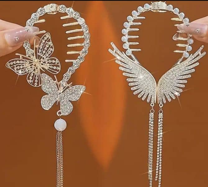 2 pcs elegant butterfly and wing tassel hair clip 1