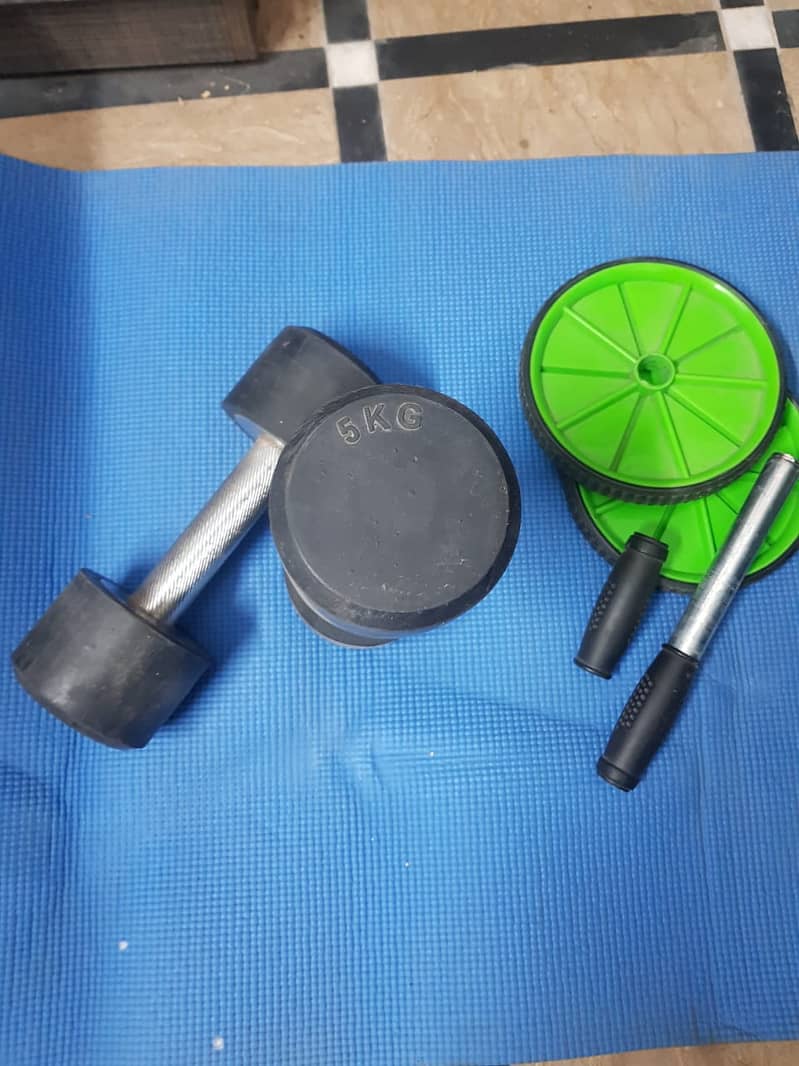 5kg Dumbbells (Pair), Wheel Roller, and Gym Fitness Mat Complete Home 0