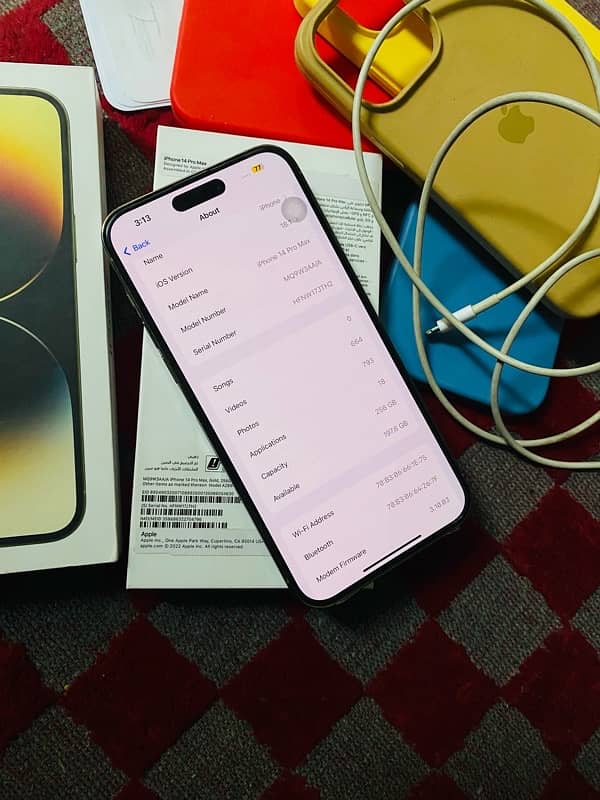 iphone 14pro max 256gb waterpack FU complete box sim time available 9